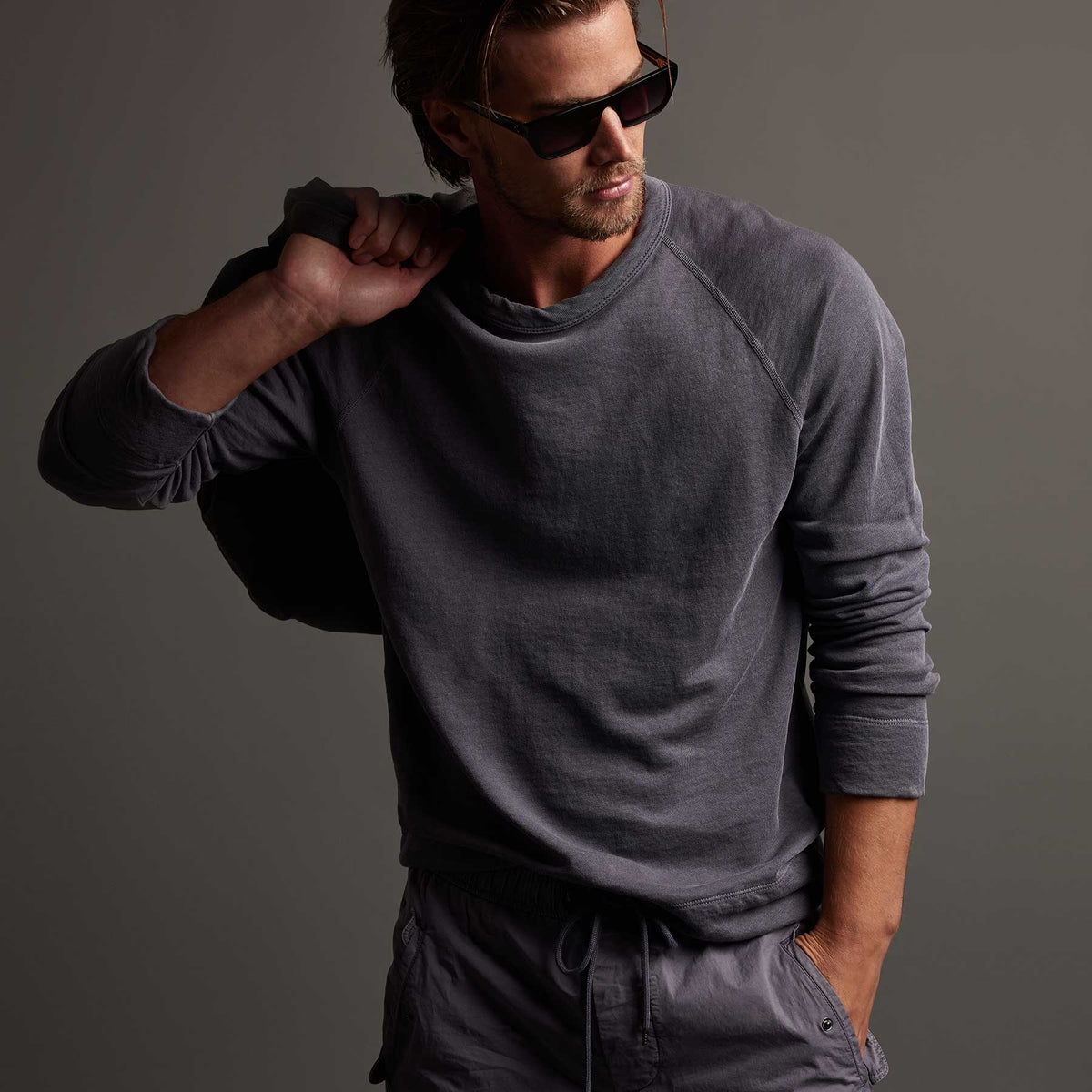 Vintage French Terry Sweatshirt in Flannel Pigment | James Perse Los Angeles