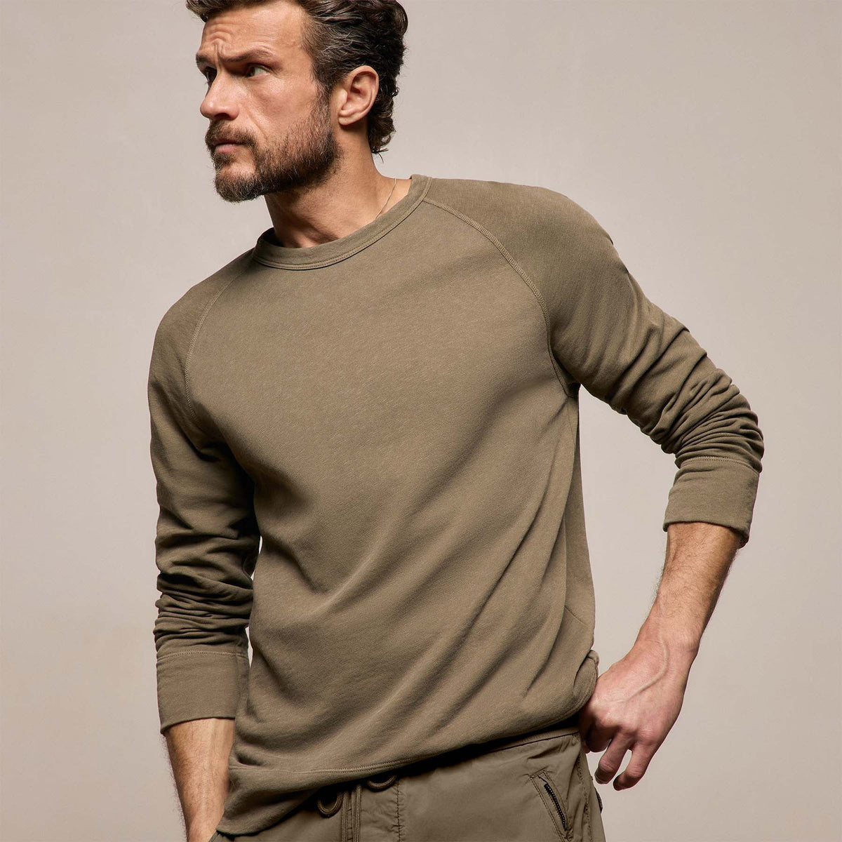 Vintage French Terry Sweatshirt in Light Olive Pigment | James Perse Los Angeles