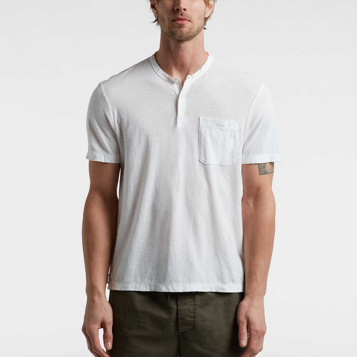 Cotton Linen Jersey Henley - White | James Perse Los Angeles