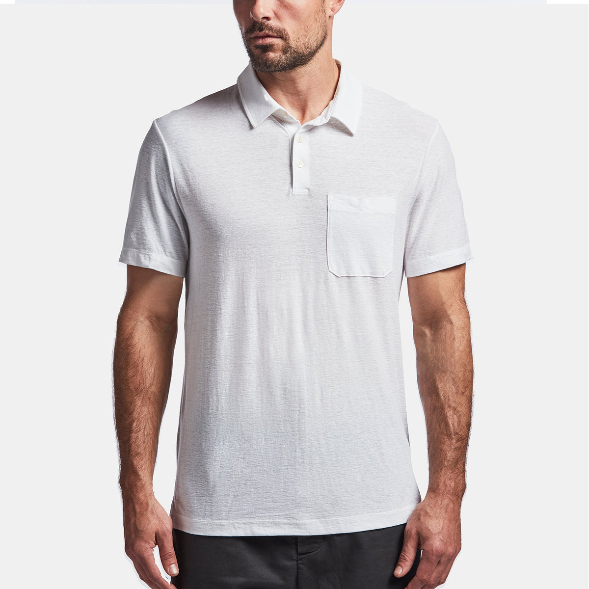 Cotton Linen Jersey Pocket Polo In White | James Perse Los Angeles