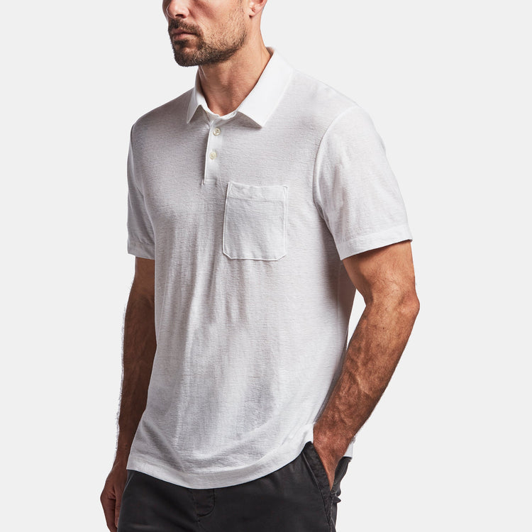 Cotton Linen Jersey Pocket Polo In White | James Perse Los Angeles
