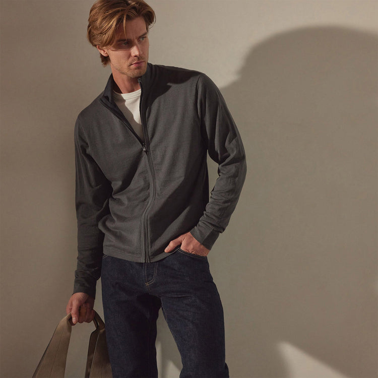 Linen Blend Zip Up in Pipe/Magma | James Perse Los Angeles
