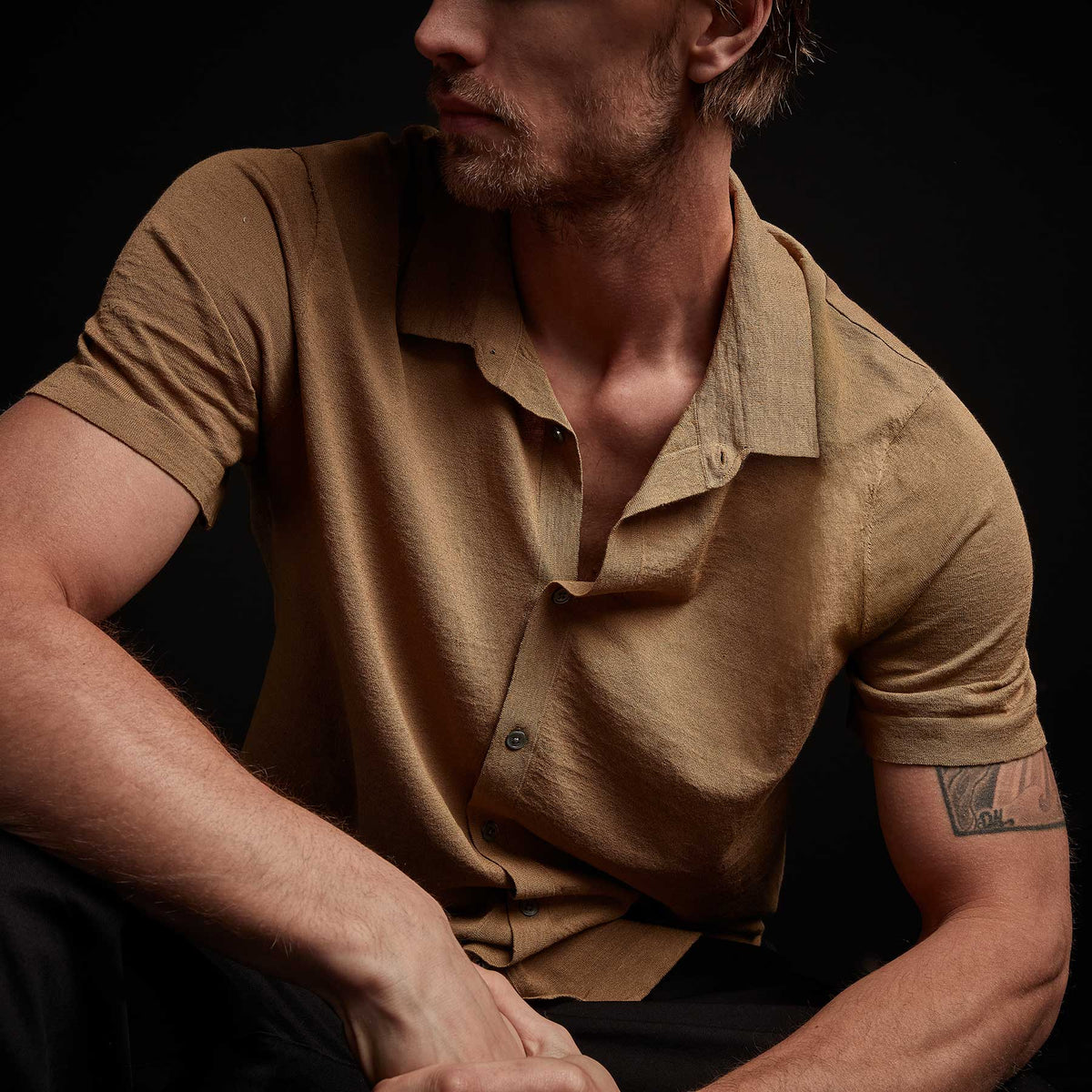 Linen Blend Knit Shirt - Bronze | James Perse Los Angeles