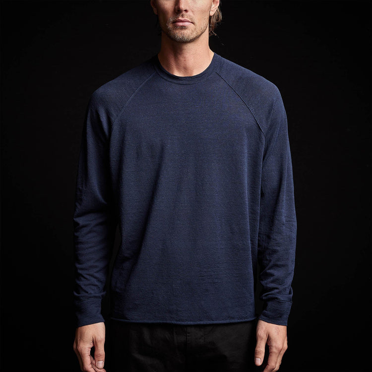 Stretch Linen Raglan Sweater in Navy | James Perse Los Angeles 