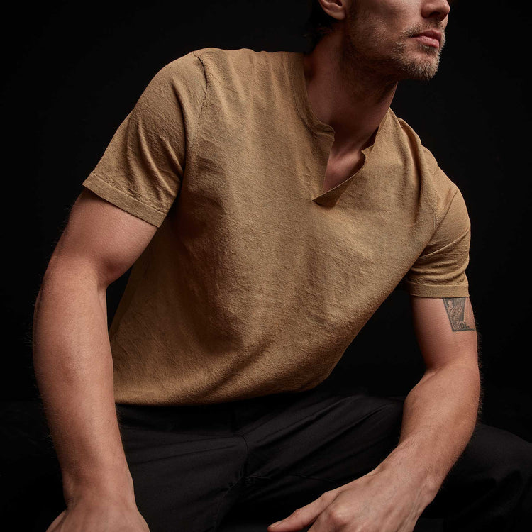 Linen Blend Short Sleeve Henley Sweater - Bronze | James Perse Los Angeles