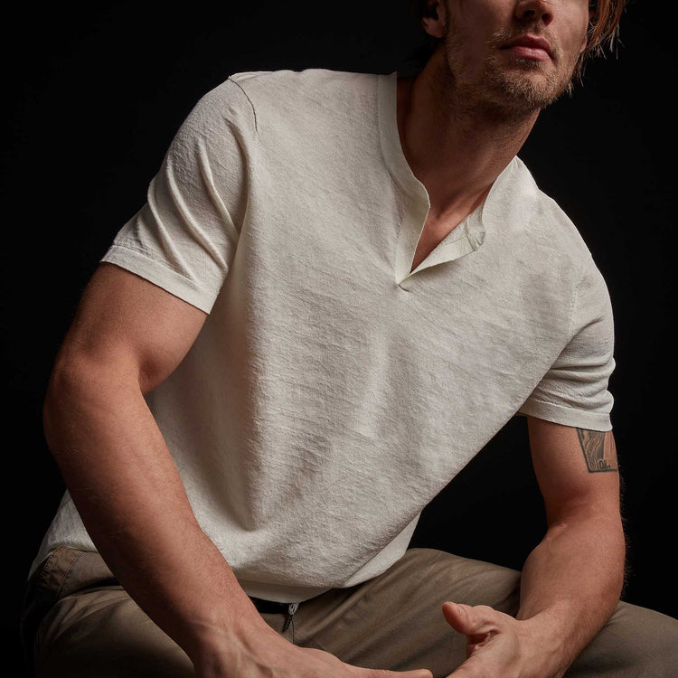 Linen Blend Short Sleeve Henley Sweater - Celadon | James Perse Los Angeles