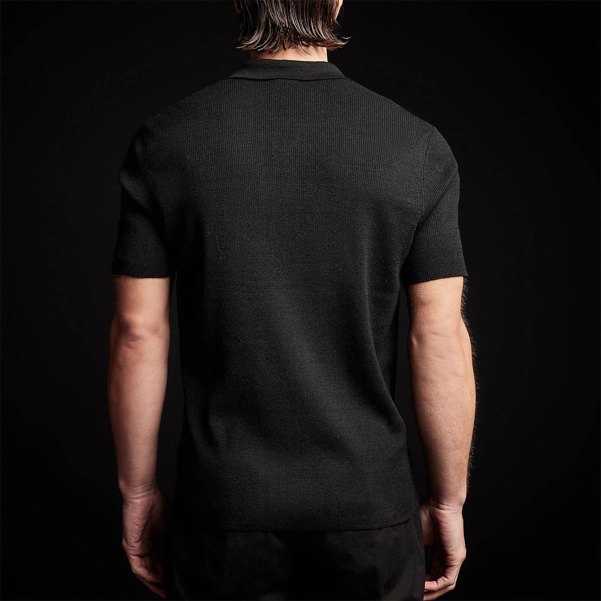 Stretch Linen Ribbed Polo in Black | James Perse Los Angeles 
