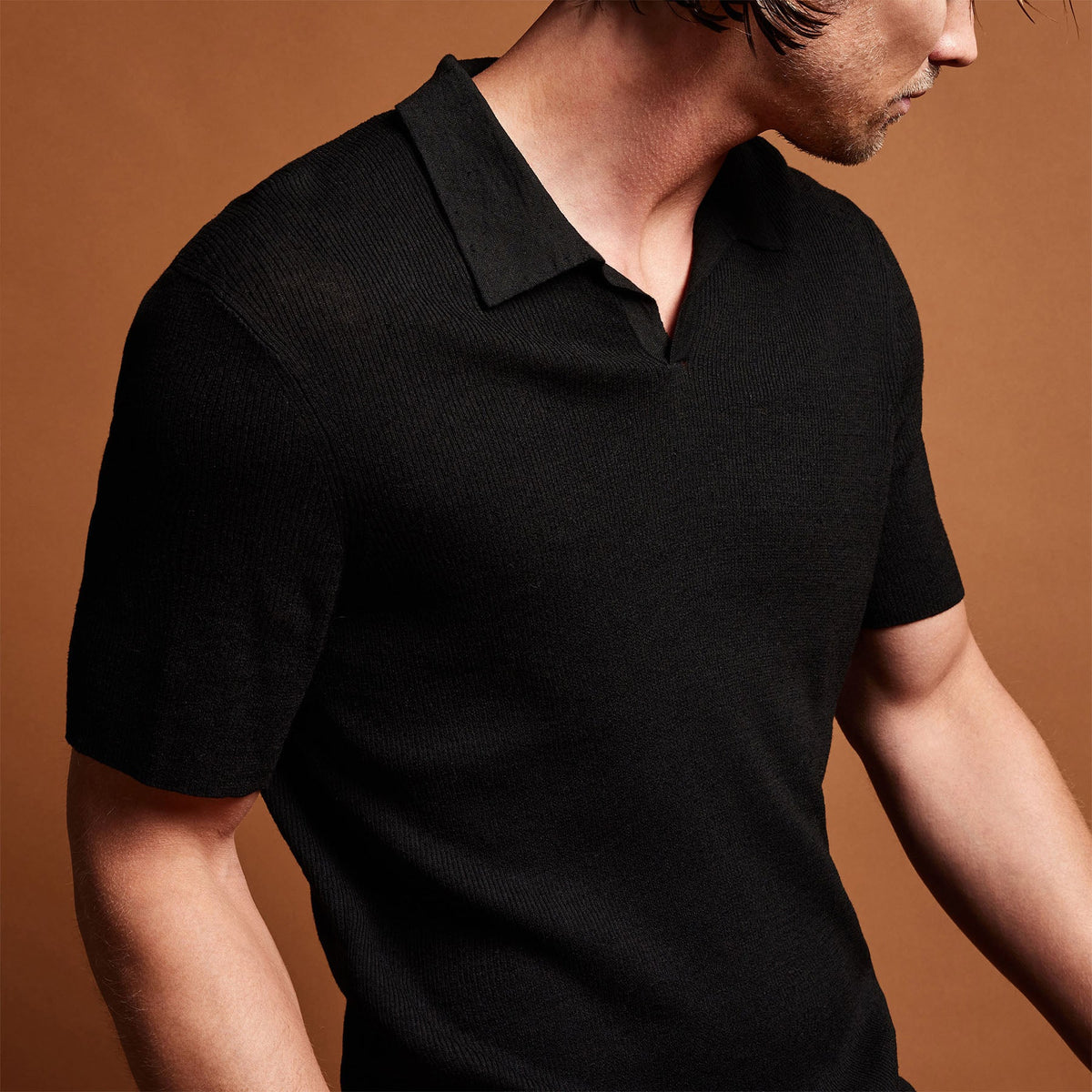 Ribbed Linen Mojave Polo in Black | James Perse Los Angeles