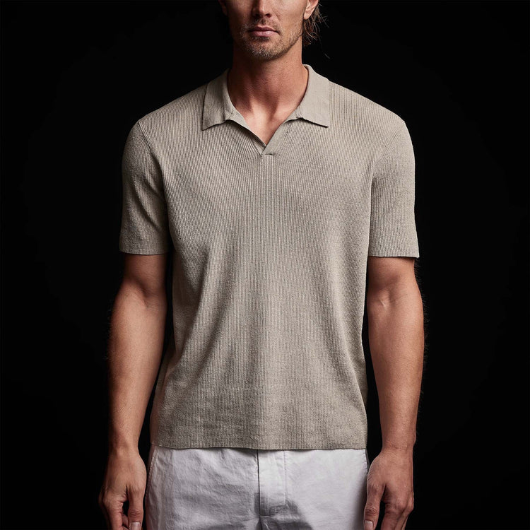 Stretch Linen Ribbed Polo in Mineral | James Perse Los Angeles 