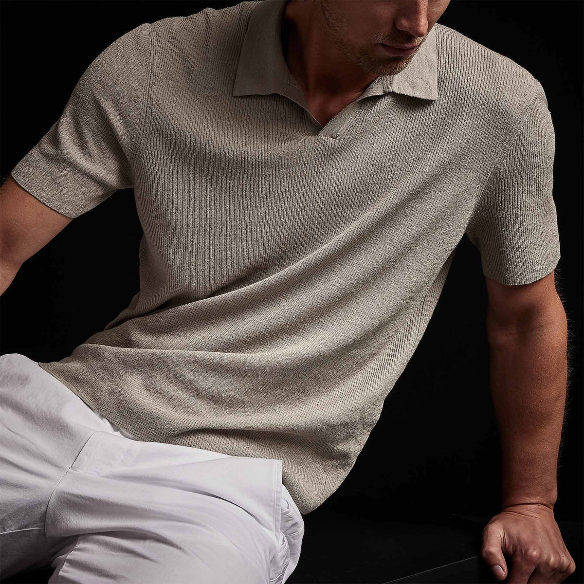 Stretch Linen Ribbed Polo in Mineral | James Perse Los Angeles