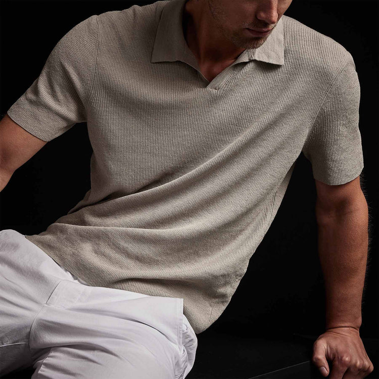 Stretch Linen Ribbed Polo in Mineral | James Perse Los Angeles