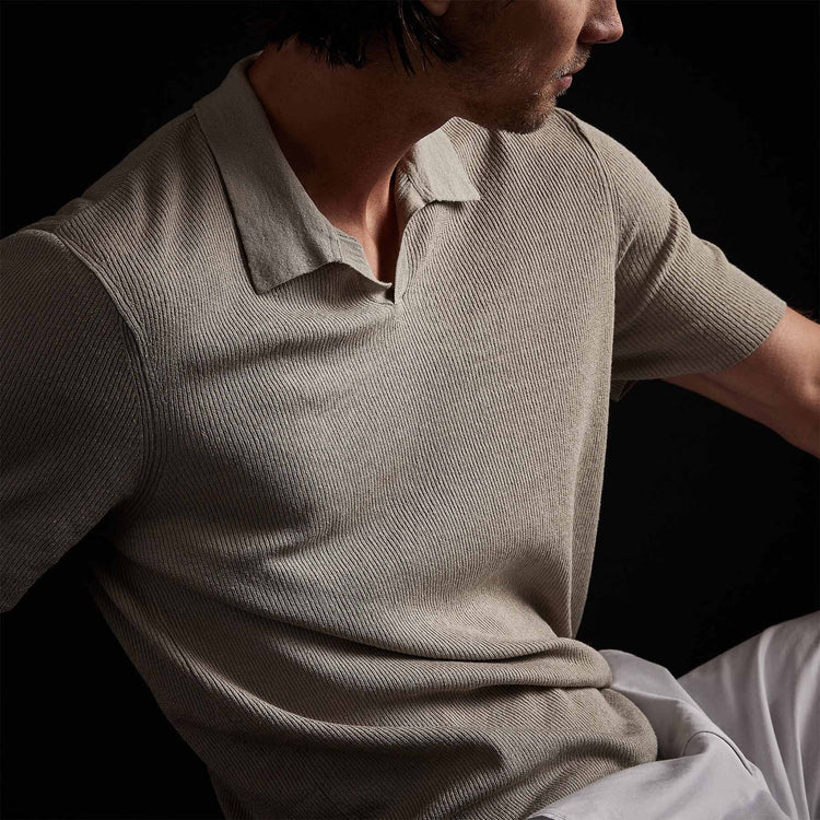 Stretch Linen Ribbed Polo in Mineral | James Perse Los Angeles