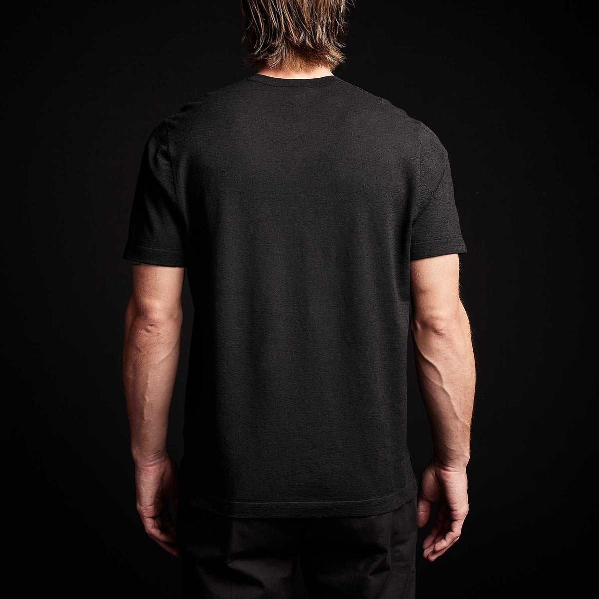 Linen Blend Short Sleeve Crewneck Sweater in Black | James Perse Los Angeles 