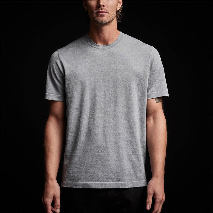 Linen Blend Short Sleeve Crewneck Sweater in Breeze | James Perse Los Angeles 
