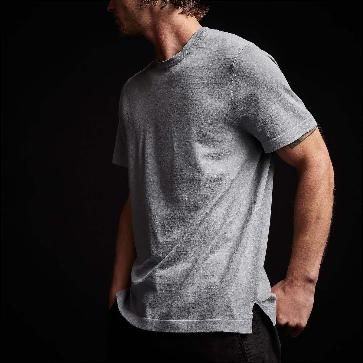Linen Blend Short Sleeve Crewneck Sweater in Breeze | James Perse Los Angeles 