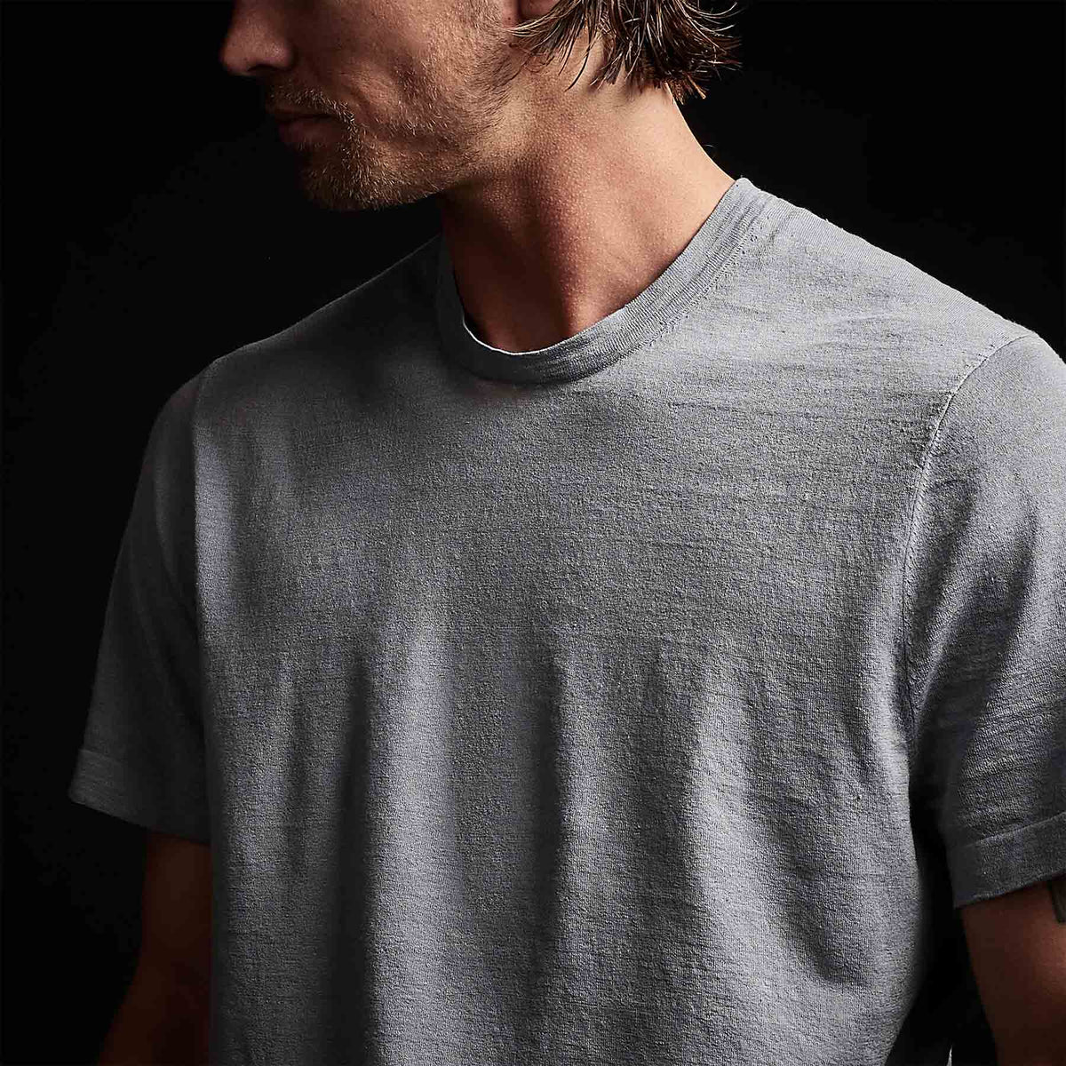 Linen Blend Short Sleeve Crewneck Sweater in Breeze | James Perse Los Angeles 