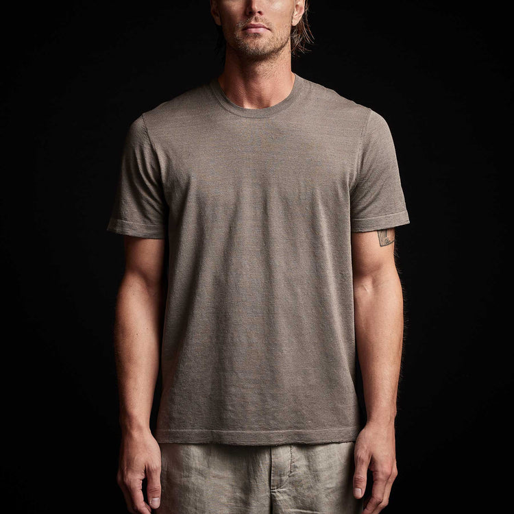 Linen Blend Short Sleeve Crewneck Sweater in River Rock | James Perse Los Angeles 