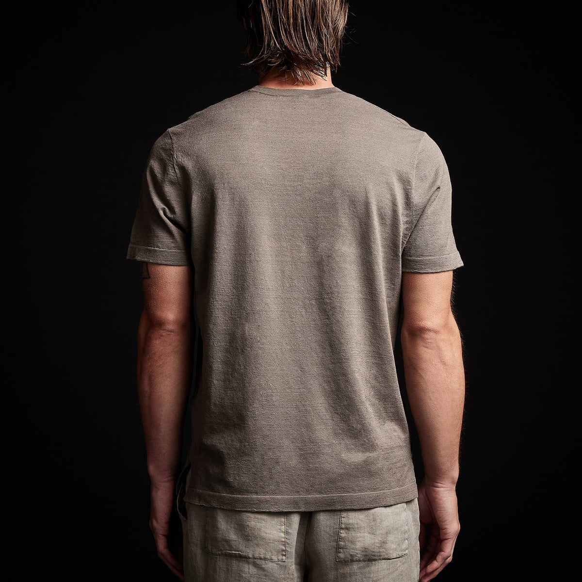 Linen Blend Short Sleeve Crewneck Sweater in River Rock | James Perse Los Angeles 