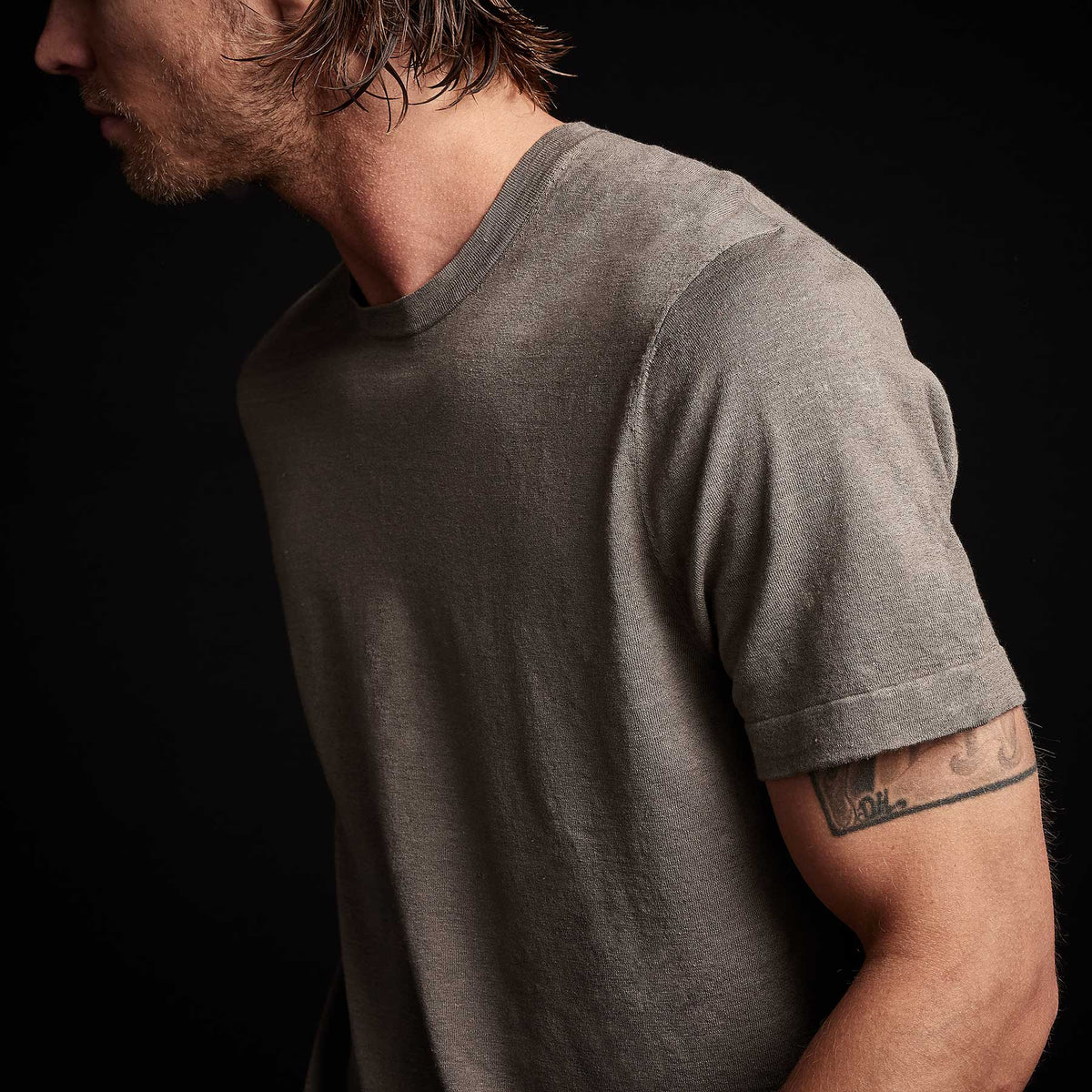 Linen Blend Short Sleeve Crewneck Sweater in River Rock | James Perse Los Angeles 