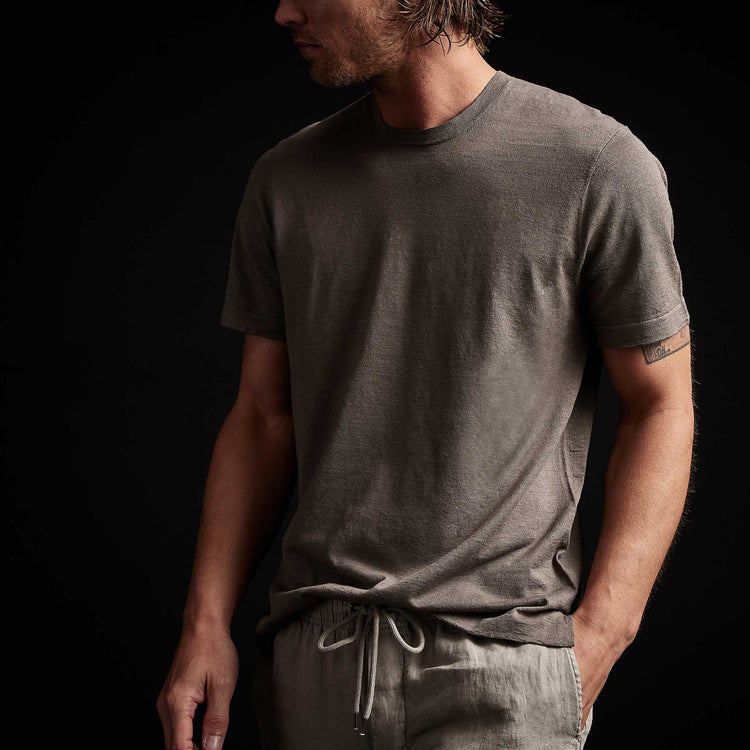 Linen Blend Short Sleeve Crewneck Sweater in River Rock | James Perse Los Angeles 