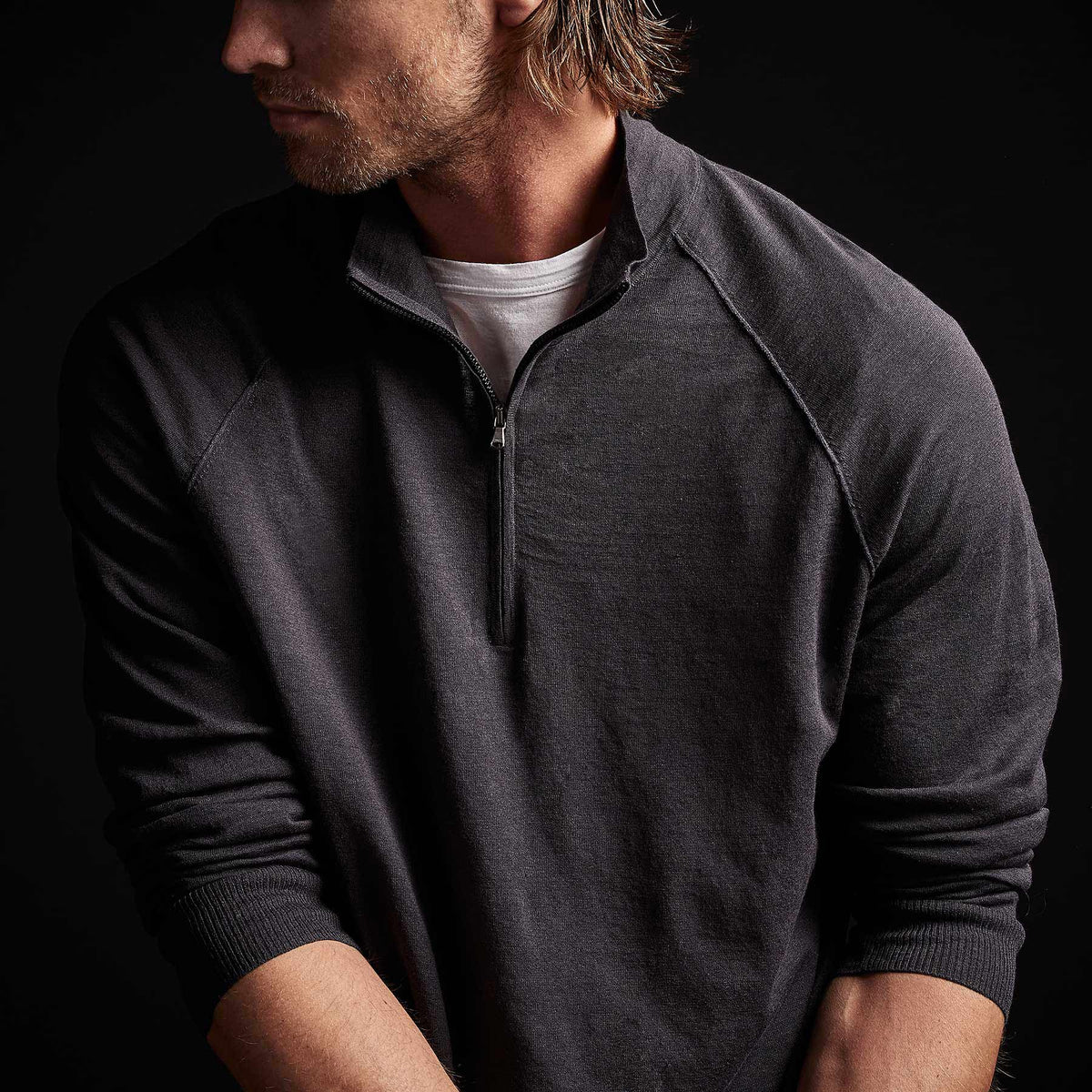 Linen Blend Half Zip Sweater in Magma | James Perse Los Angeles 