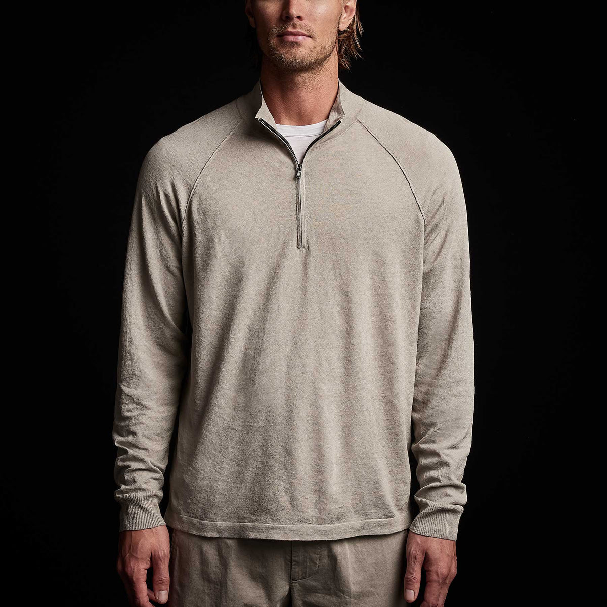 Linen Blend Half Zip Sweater in Mineral | James Perse Los Angeles 