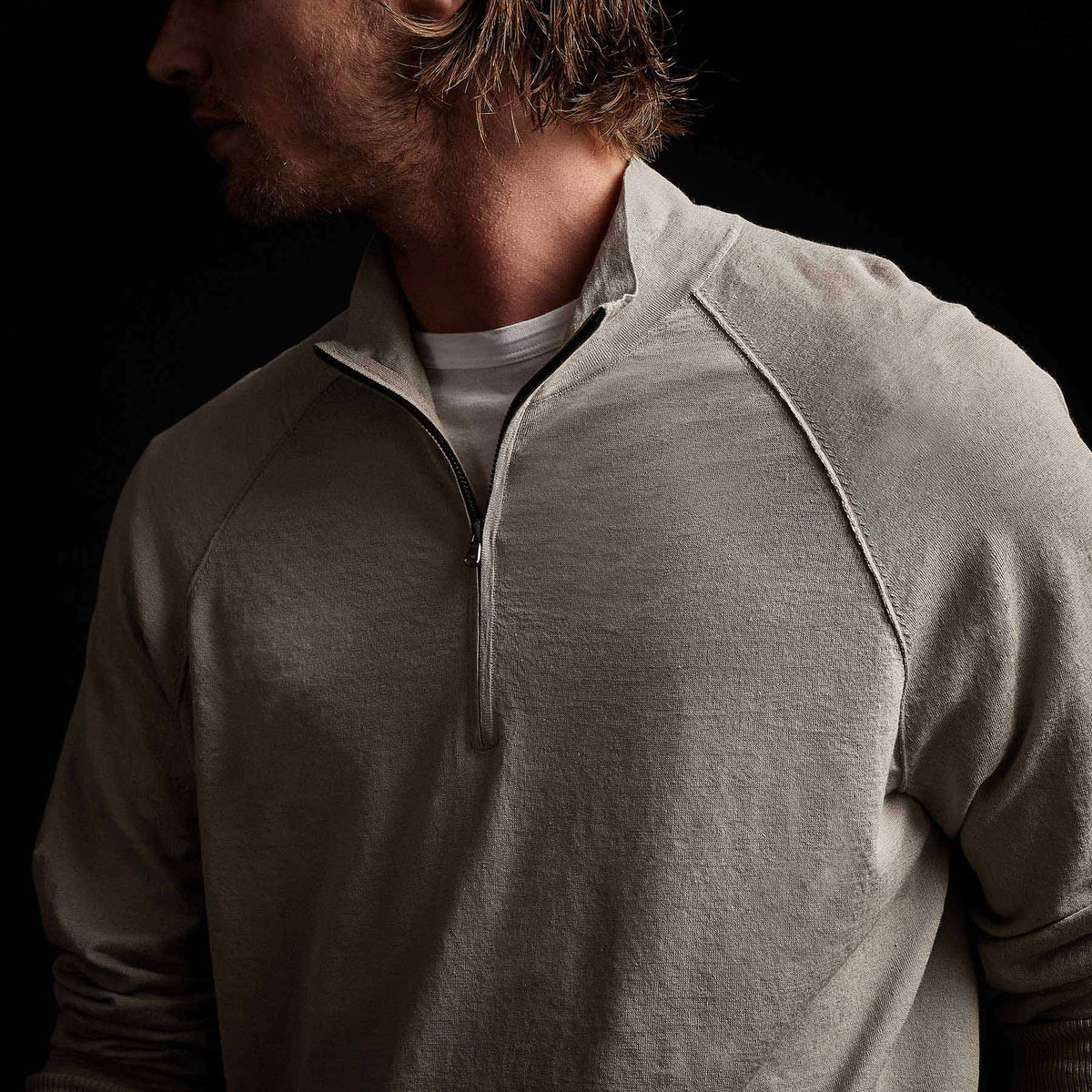 Linen Blend Half Zip Sweater in Mineral | James Perse Los Angeles 