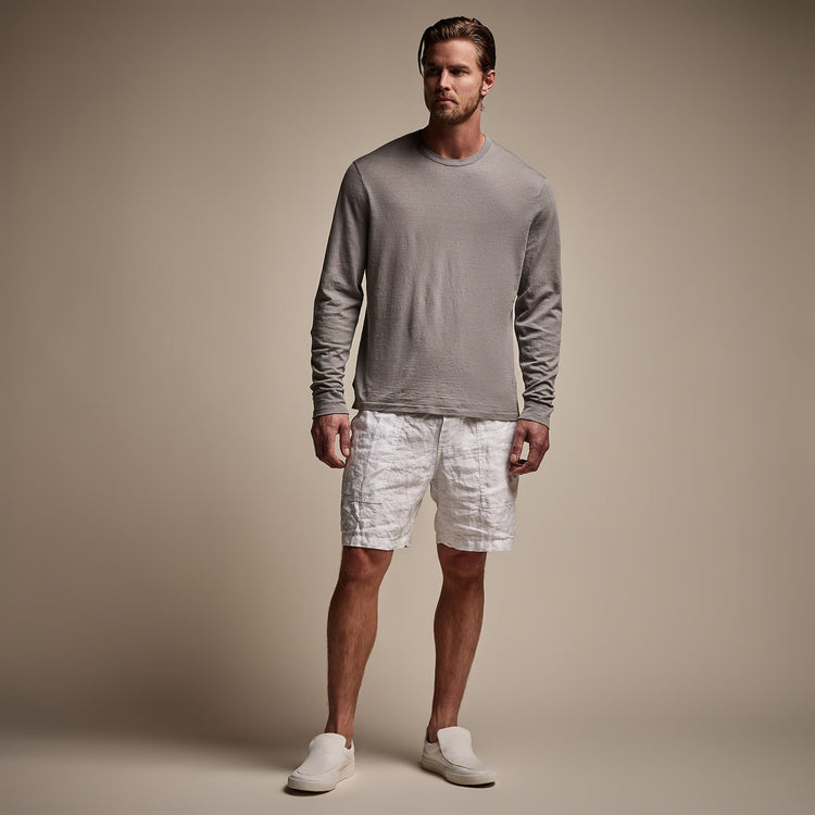 Linen Blend Long Sleeve Contrast Crew in Silver Grey/White | James Perse Los Angeles
