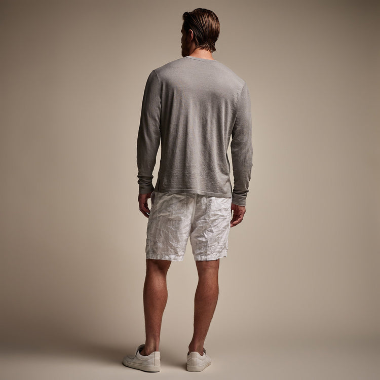 Linen Blend Long Sleeve Contrast Crew in Silver Grey/White | James Perse Los Angeles