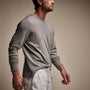 Linen Blend Long Sleeve Contrast Crew in Silver Grey/White | James Perse Los Angeles