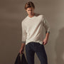 Linen Blend Long Sleeve Contrast Crew in White/Silver Grey | James Perse Los Angeles