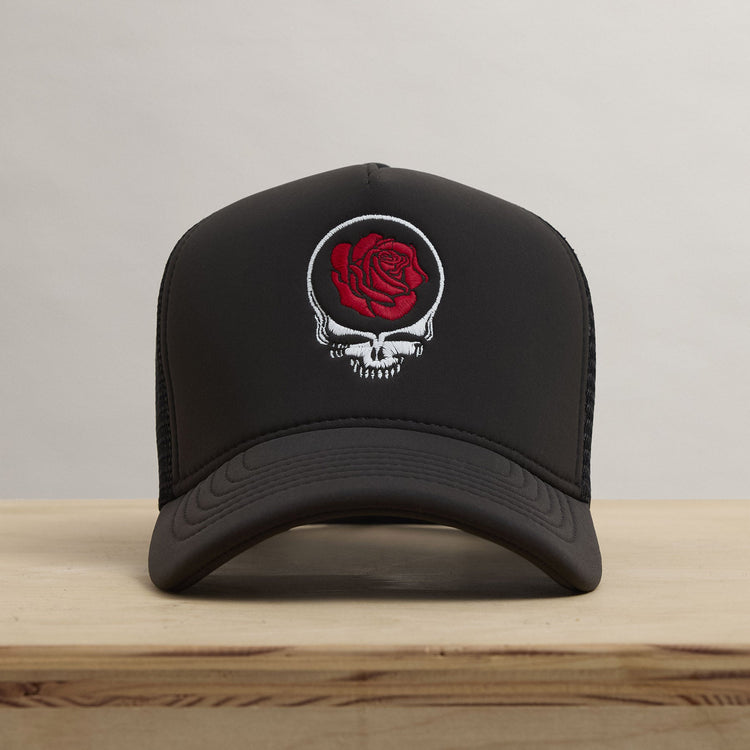 Grateful Dead Rose Embroidery Trucker in Carbon Grey | James Perse Los Angeles