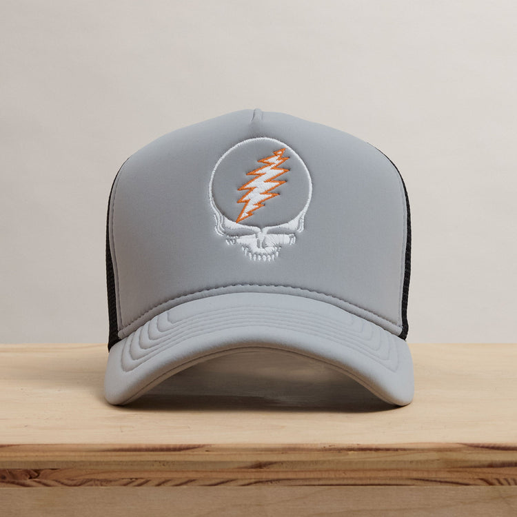 Grateful Dead Skull Embroidery Trucker in Pale Grey | James Perse Los Angeles