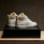 Men's Solstice Skate High Top Sneaker in White/Taupe | James Perese Los Angeles
