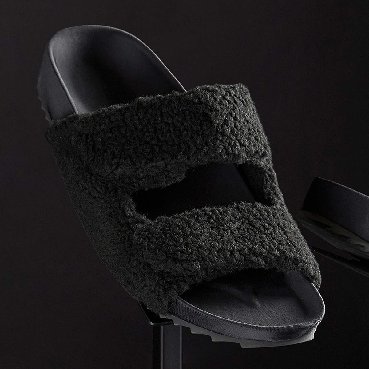 Mens Double Strap Shearling Slide in Black | James Perse Los Angeles