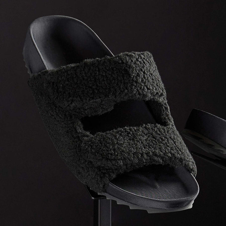 Mens Double Strap Shearling Slide in Black | James Perse Los Angeles