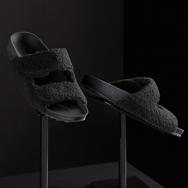 Mens Double Strap Shearling Slide in Black | James Perse Los Angeles
