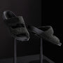 Mens Double Strap Shearling Slide in Black | James Perse Los Angeles