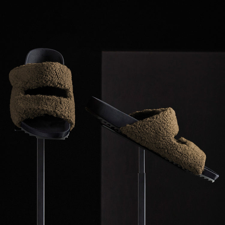Mens Double Strap Shearling Slide in Olive | James Perse Los Angeles