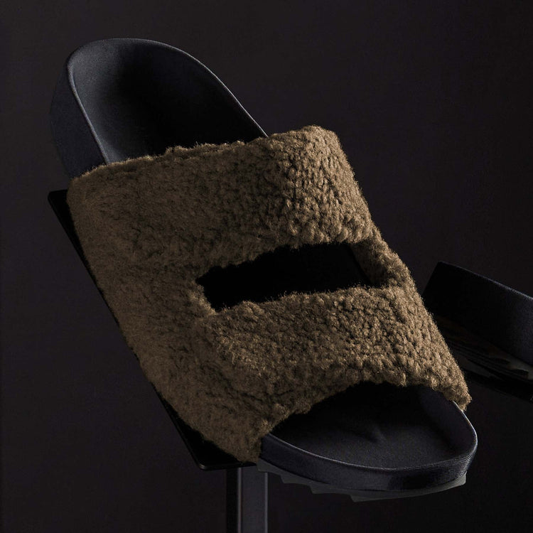 Mens Double Strap Shearling Slide in Olive | James Perse Los Angeles