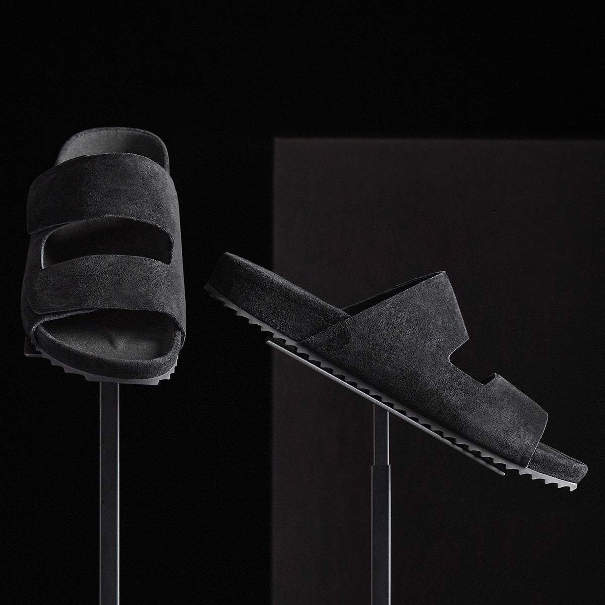 Men's Double Strap Suede Slide in Black | James Perse Los Angeles