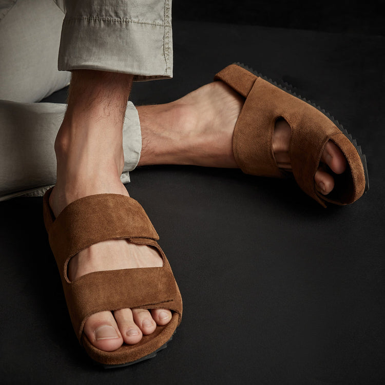 Men's Double Strap Suede Slide in Tabacco | James Perse Los Angeles