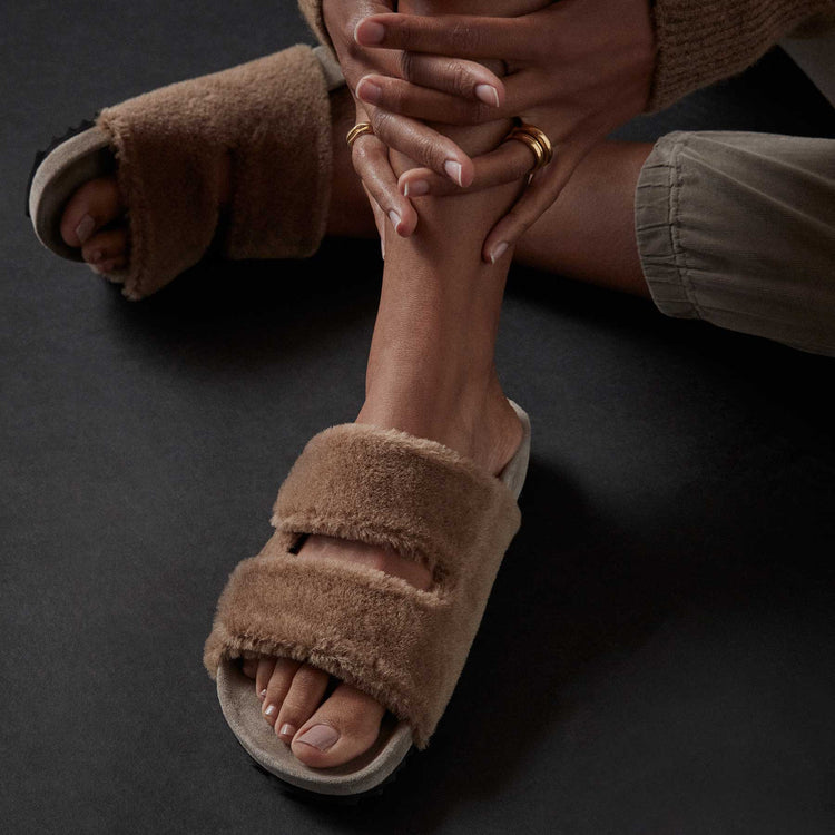 Alpaca Double Strap Slide - Chestnut/Earth | James Perse Los Angeles