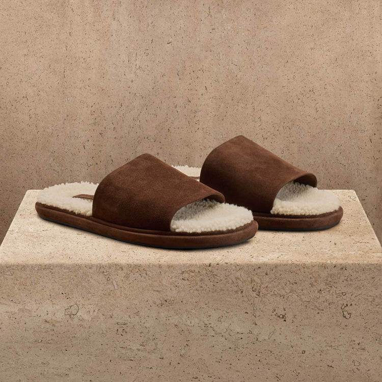 Women's Shearling Suede Slide In Acero/Natural | James Perse Los Angeles