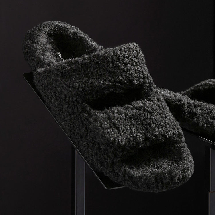 Women's Double Strap Shearling Slide in Black | James Perse Los Angeles
