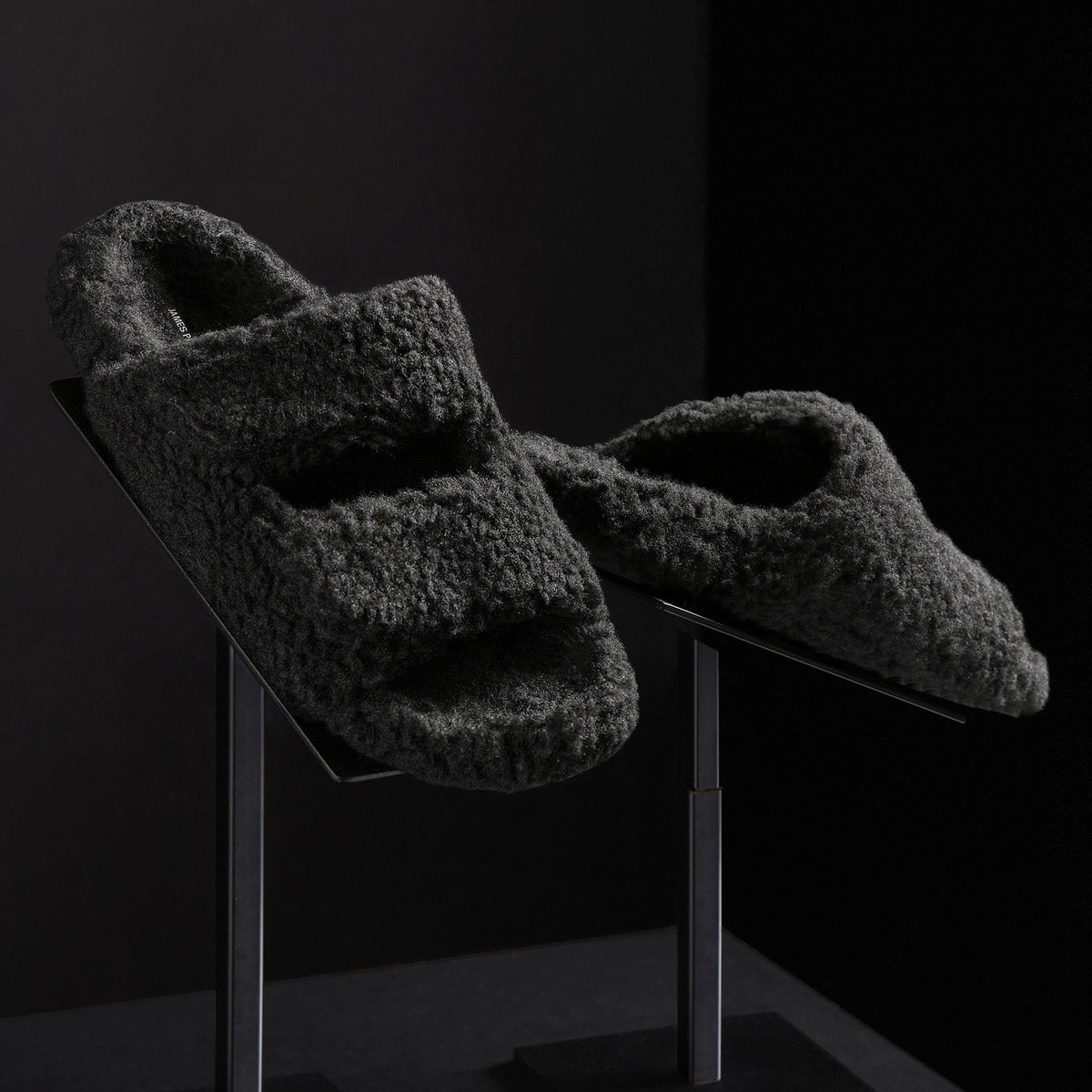 Women's Double Strap Shearling Slide in Black | James Perse Los Angeles