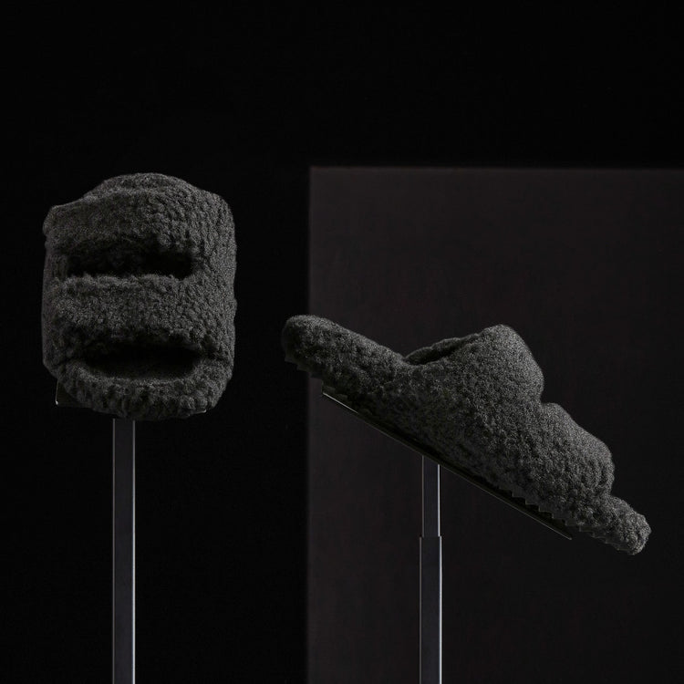 Women's Double Strap Shearling Slide in Black | James Perse Los Angeles