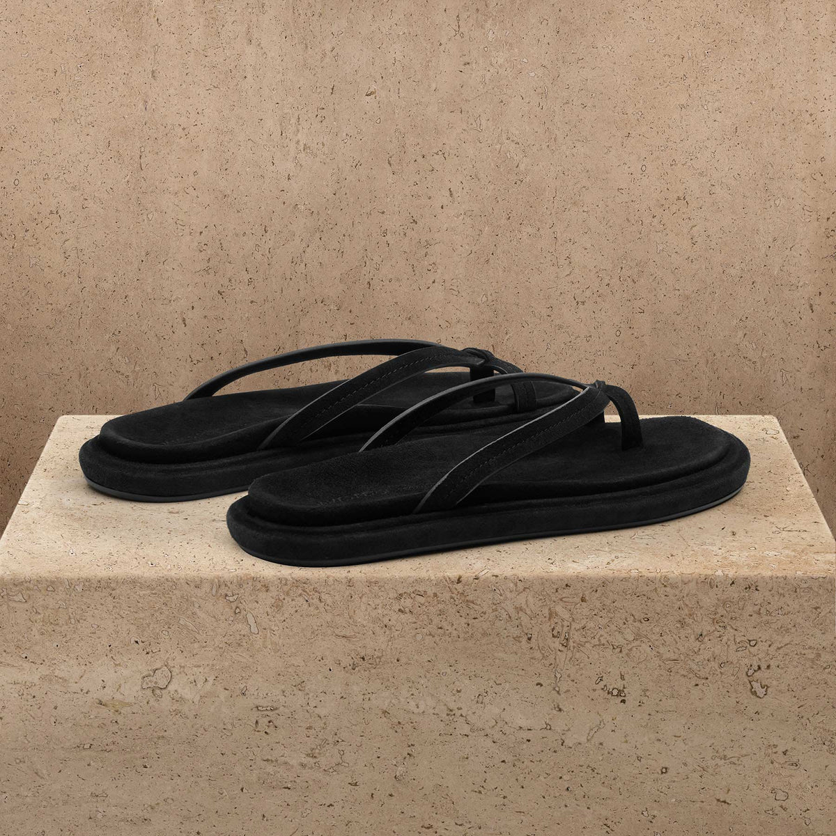 Women's Suede Cross Thong Sandal in Black/Black | James Perse Los Angeles