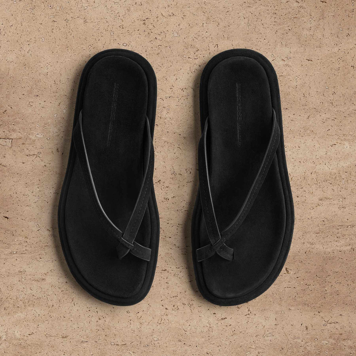 Women's Suede Cross Thong Sandal in Black/Black | James Perse Los Angeles