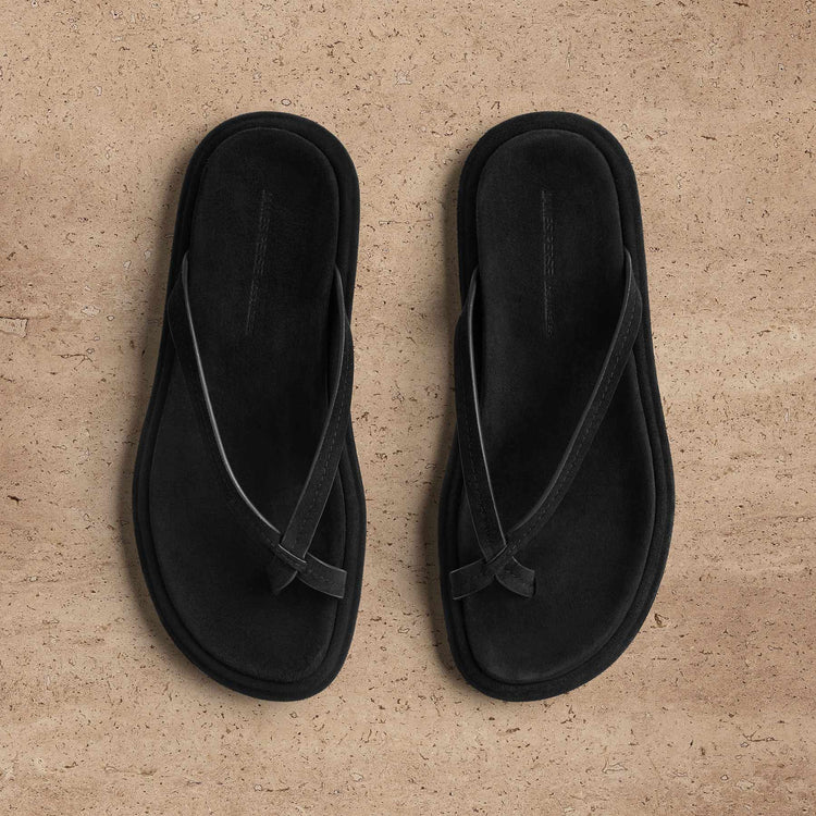 Women's Suede Cross Thong Sandal in Black/Black | James Perse Los Angeles